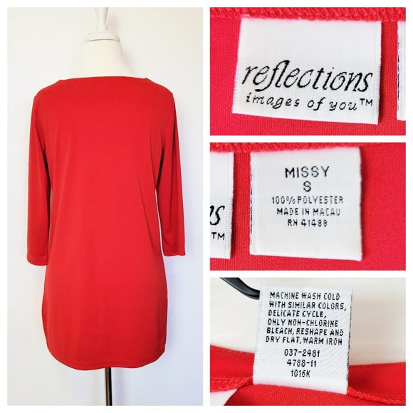 Reflections Red Tunic Blouse Cherry Tomato Red Half Sleeve Square Neck Blouse - Picture 12 of 14